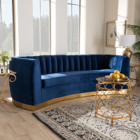 Baxton Studio TSF5504A-Dark Royal Blue/Gold-SF Milena Glam Royal Blue Velvet Fabric Upholstered Gold-Finished Sofa